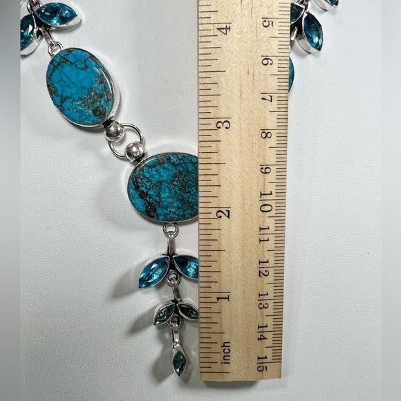 Turquoise Blue Topaz 925 Gemstone Necklace & Earrings - Picture 6 of 10